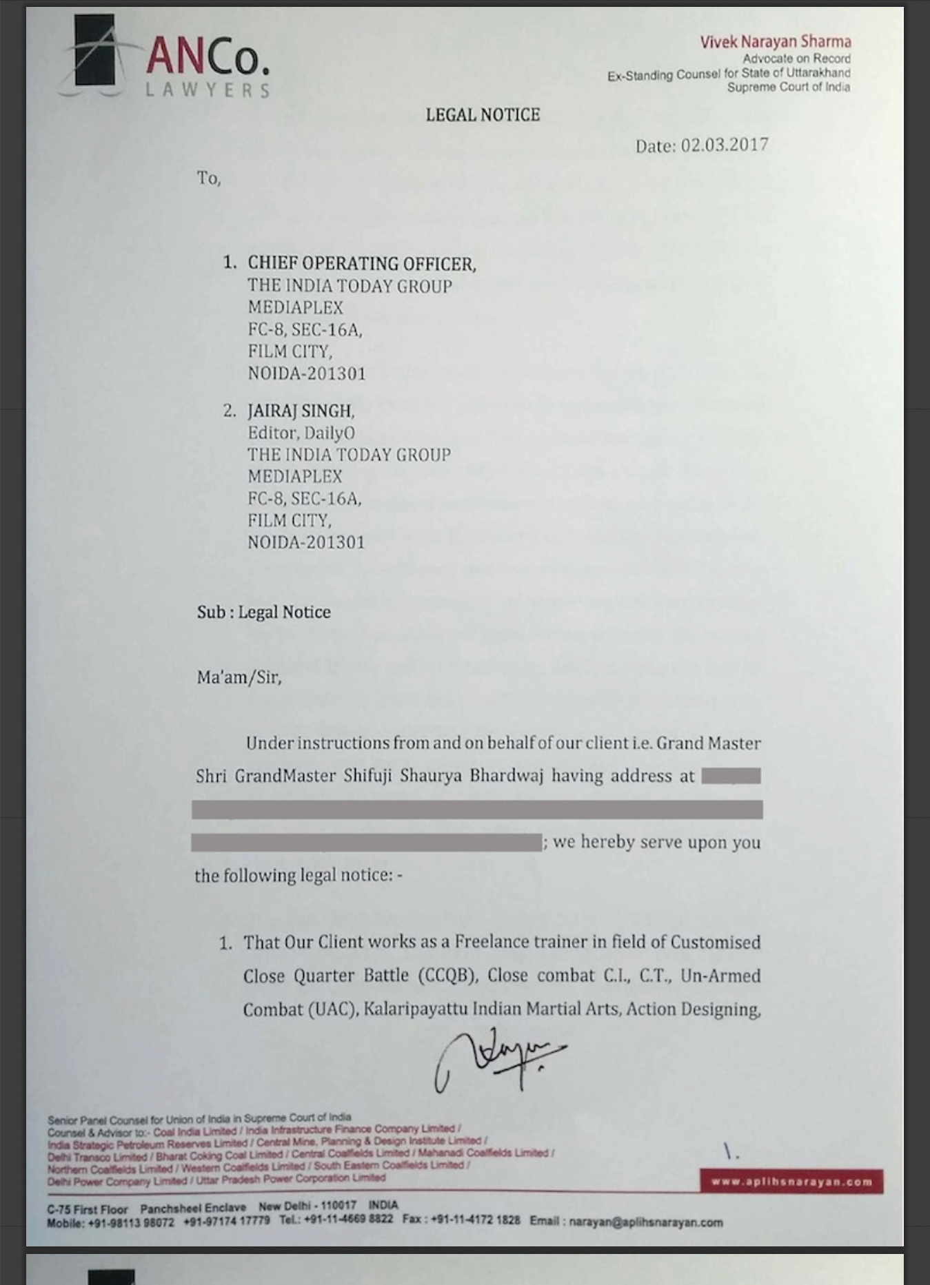 SHIFUJIS RS.1CRORE LEGAL NOTICE TO DAILYO.IN FOR DEFAMATORY ARTICLE